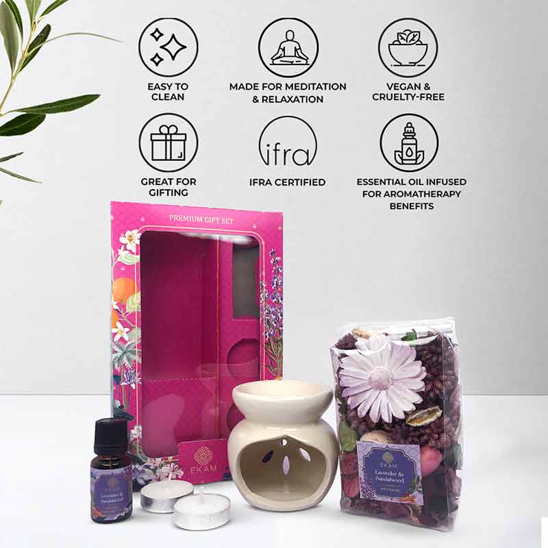 Ceramic Oil Warmer & Potpourri Gift Set | Lavender & Sandalwood Scent