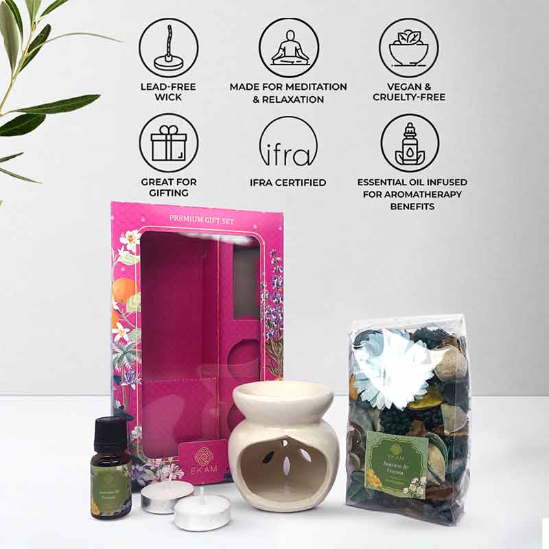 Ceramic Oil Warmer & Potpourri Gift Set | Jasmine & Freesia Scent