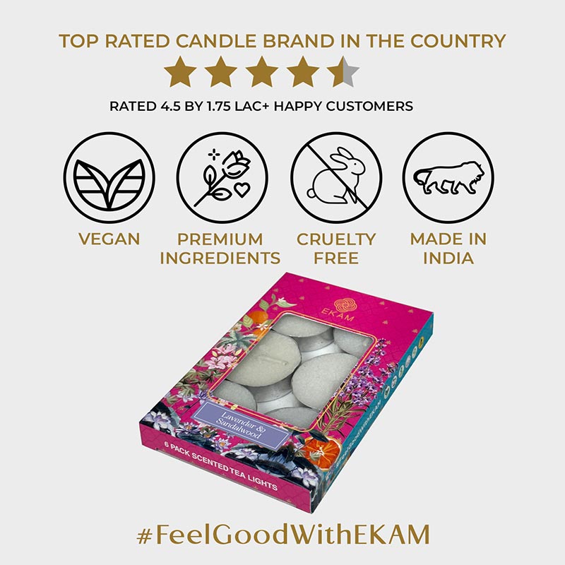 Pack of 6 Tea Light Scented Candles| Lavender & Sandalwood| Ideal for Gifting, Décor| Gifting Pack