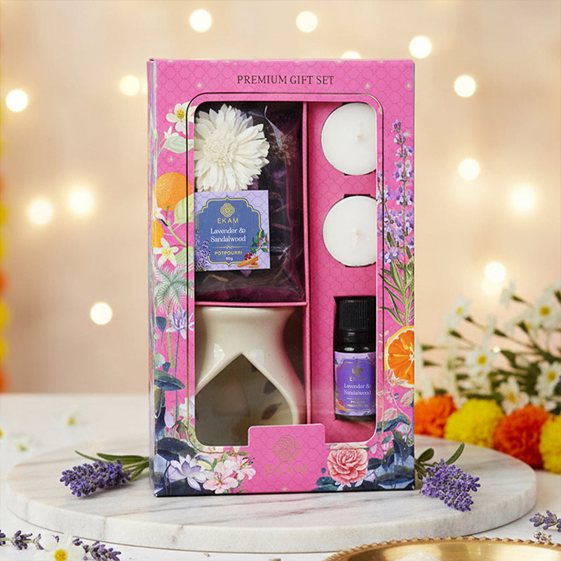 Lavender & Sandalwood Ceramic Oil Warmer & Potpourri Gift Set