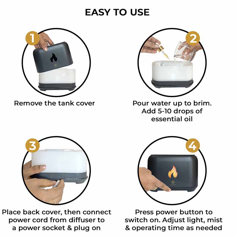 YX 1807 Dark Grey Wooden Flame Aroma Diffuser