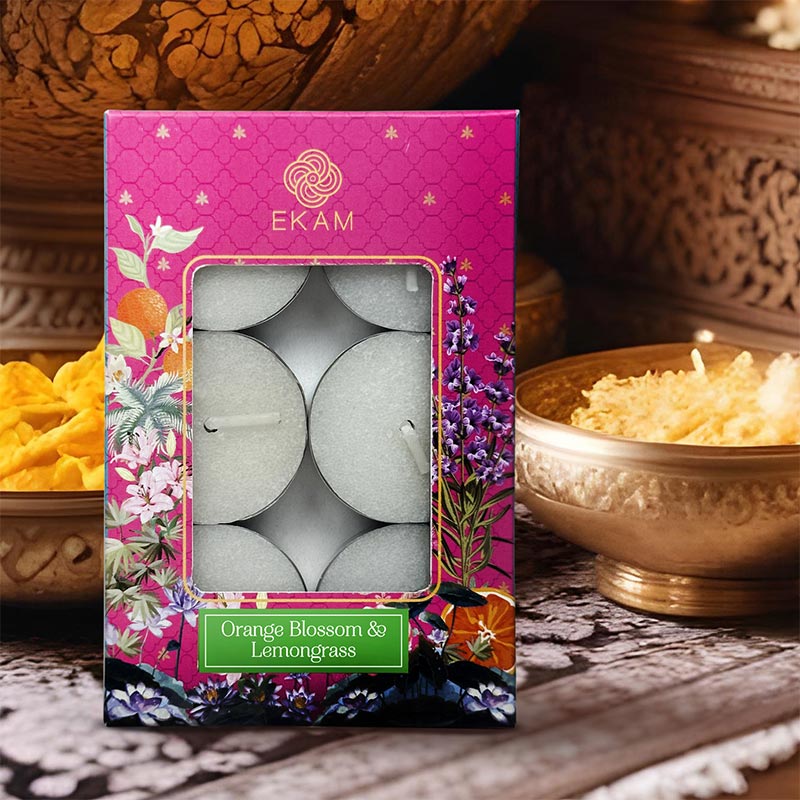 Pack of 6 Tea Light Scented Candles| Orange Blossom & Lemongrass | Ideal for Gifting, Décor| Gifting Pack