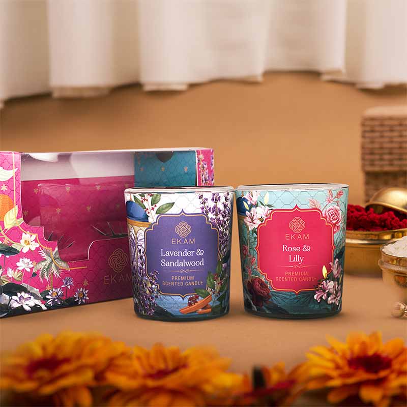 Pack of 2 Shot Glass Candles | Lavender & Sandalwood| Orange Rose & Lily
