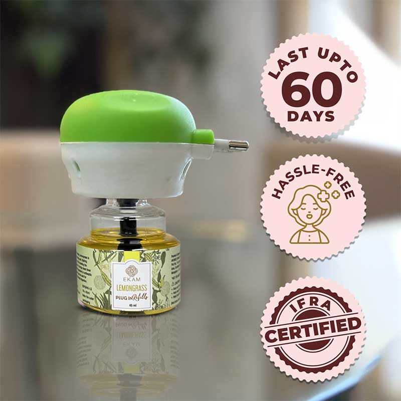 Mahogany Scented Plug In Kit and 3-pack Refill Combo of Lemongrass, Lavender & Jasmine Fragrances