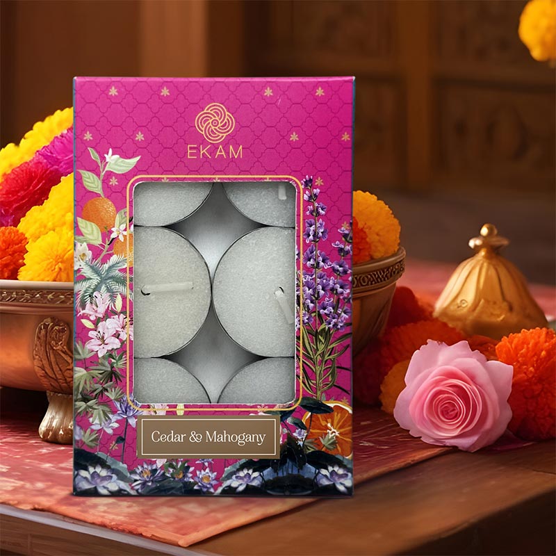 Pack of 6 Tea Light Scented Candles| Cedar & Mahogany| Ideal for Gifting, Décor| Gifting Pack