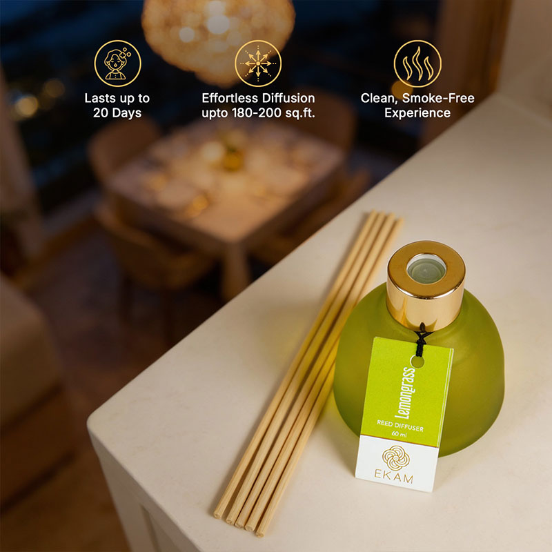 Lemongrass Frosted Glass Reed Diffuser Set for Home, 60 ml