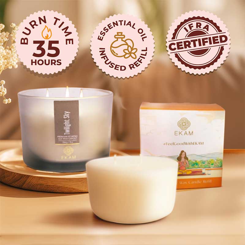 Twilight Sky Scented 3 Wick Candle Jar and Cedar & Mint Scented 3 Wick Refill Candle Combo