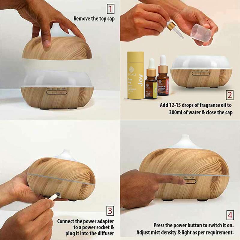 Aroma Diffuser - Model: YX-025 Dark Wooden with Free True Joy and Change & Transform Wellness Oils