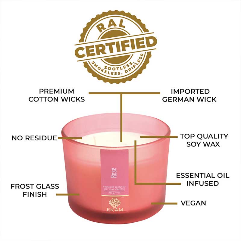 Rose Scented 3 Wick Candle Jar and Black Tea & Pomegranate Scented 3 Wick Refill Candle Combo