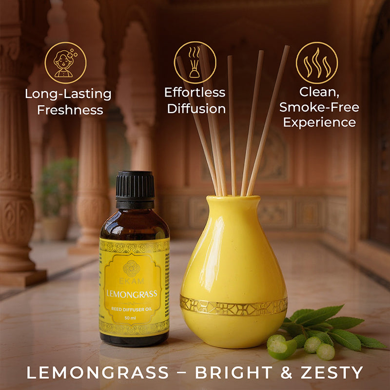 Lemongrass Scented Reed Diffuser Gift Set| Festive Pink Haveli Collection, 2025-26