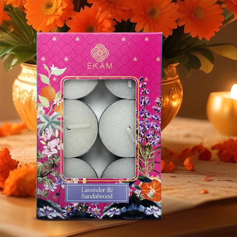 Pack of 6 Tea Light Scented Candles| Lavender & Sandalwood| Ideal for Gifting, Décor| Gifting Pack