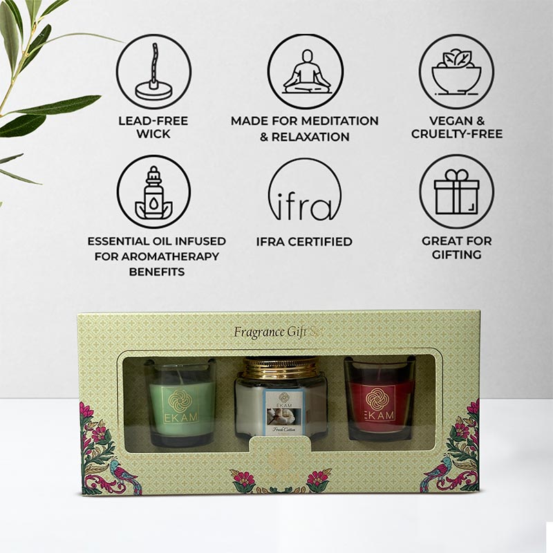 3 Pack Candle Gift Set | Jasmine, Fresh Cotton & Rose
