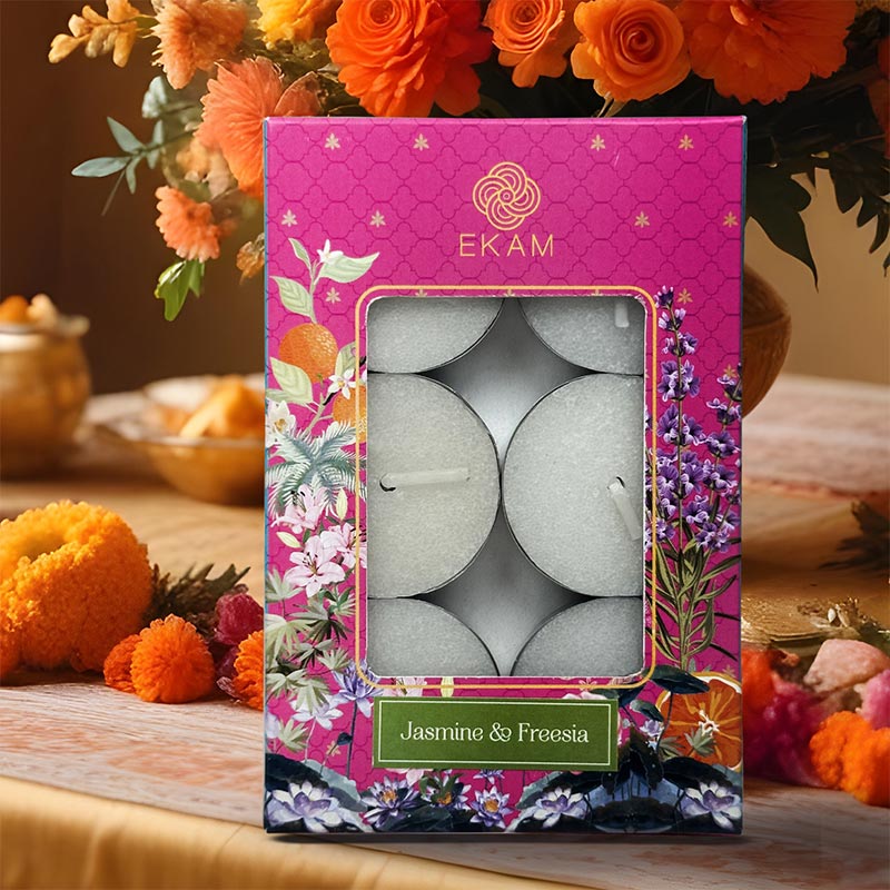 Pack of 6 Tea Light Scented Candles| Jasmine & Freesia | Ideal for Gifting, Décor| Gifting Pack