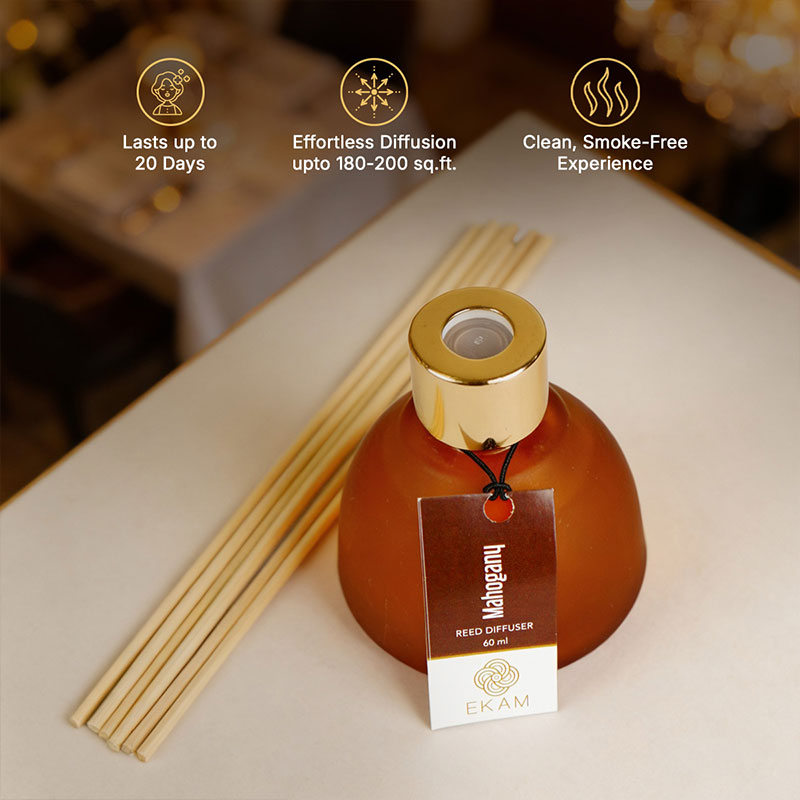 Mahogany Frosted Glass Reed Diffuser Set for Home, 60 ml