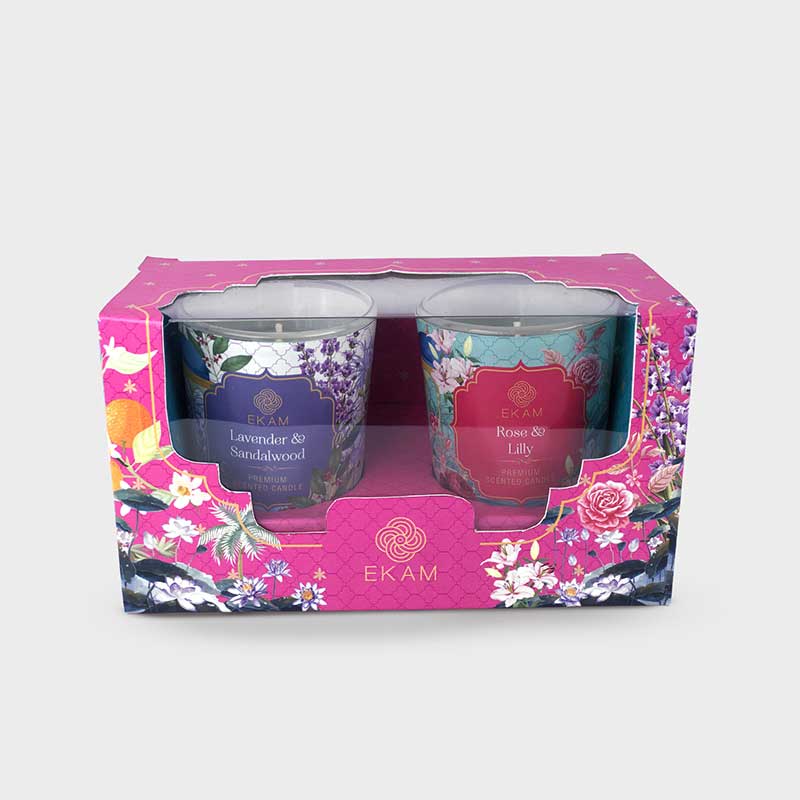 Pack of 2 Shot Glass Candles | Lavender & Sandalwood| Orange Rose & Lily