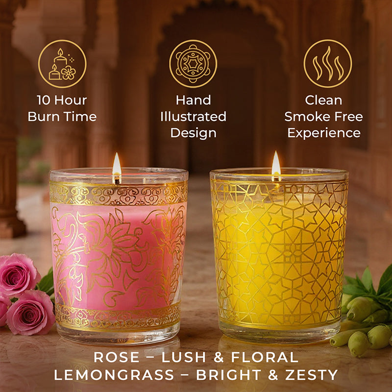 Pack of 2 Scented Votive Candles| Lemongrass, Rose| Festive Pink Haveli Collection, 2025-26