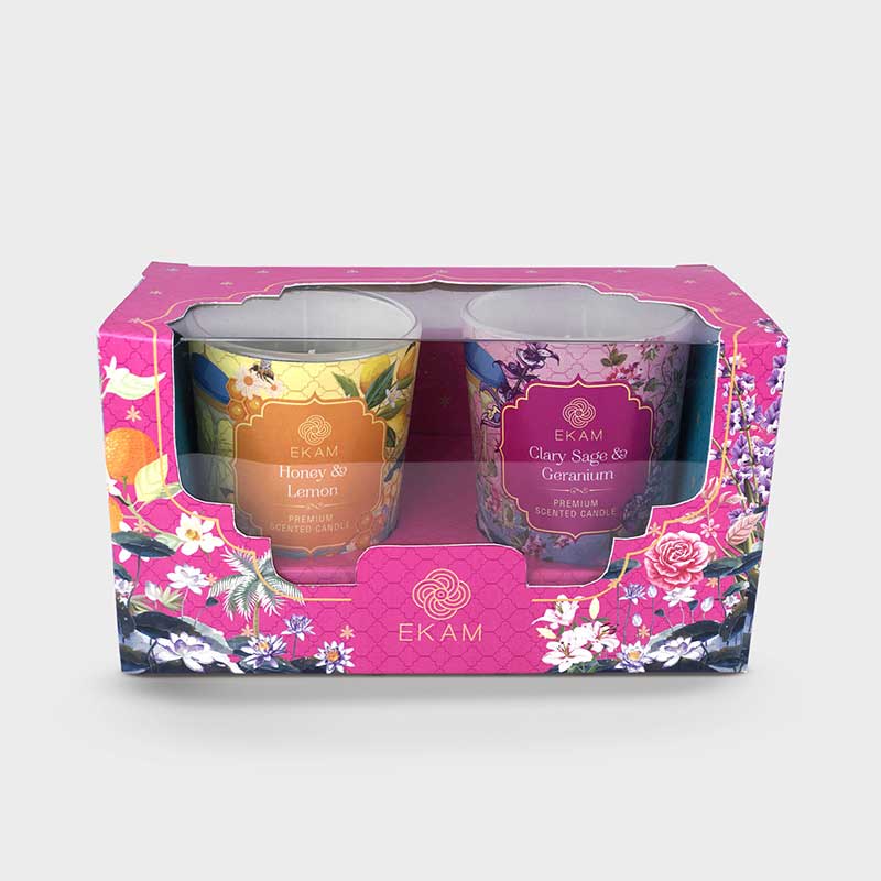 Pack of 2 Shot Glass Candles | Honey & Lemon | Clary Sage & Geranium