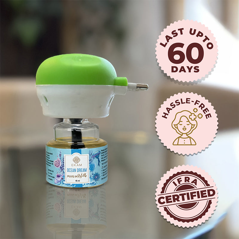 Pack of 3 Scented Air Freshener Plug-In Refill | Ocean Dream, Rose & Lemon Grass | 45 ml Each