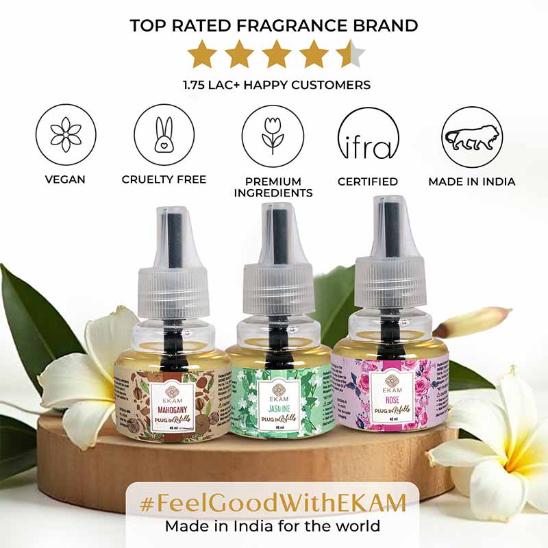 Pack of 3 Scented Air Freshener Plug-In Refill | Mahogany, Rose & Jasmine | 45 Ml Each