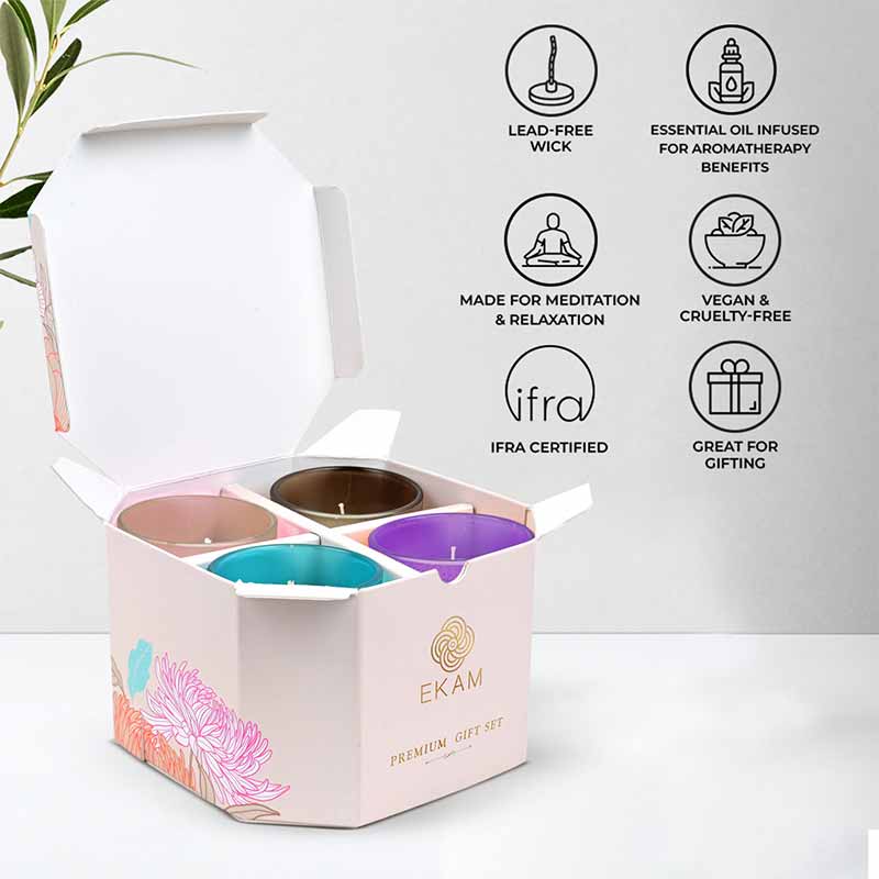 Pack of 4 Frosted Shot Glass Candles- Cedar & Mint+ Espresso Coffee + Lavender + Fresh Cotton