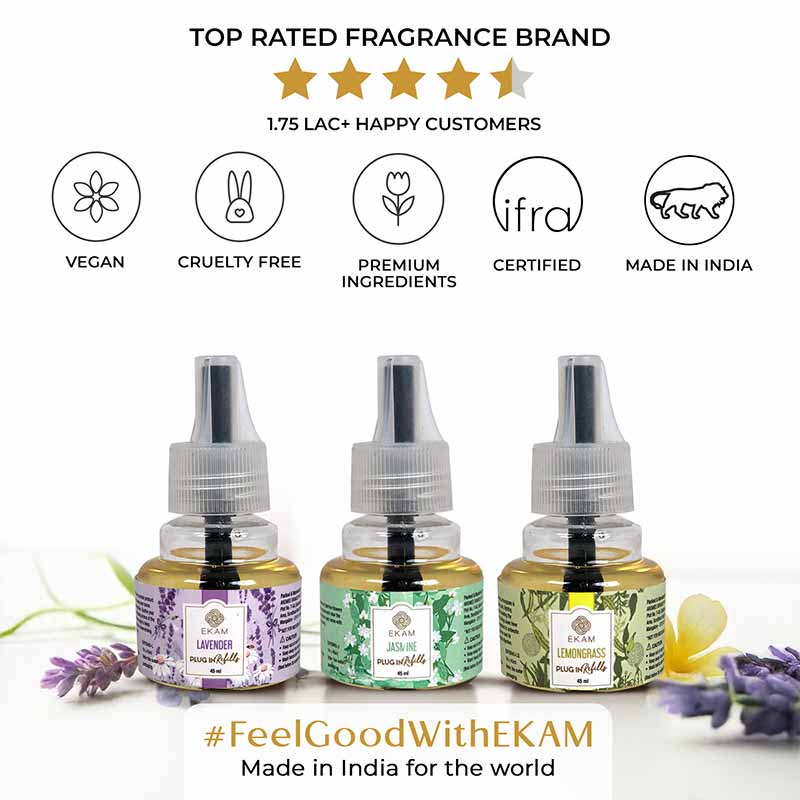 Pack of 3 Scented Air Freshener Plug-In Refill | Lemongrass, Lavender & Jasmine | 45 Ml Each