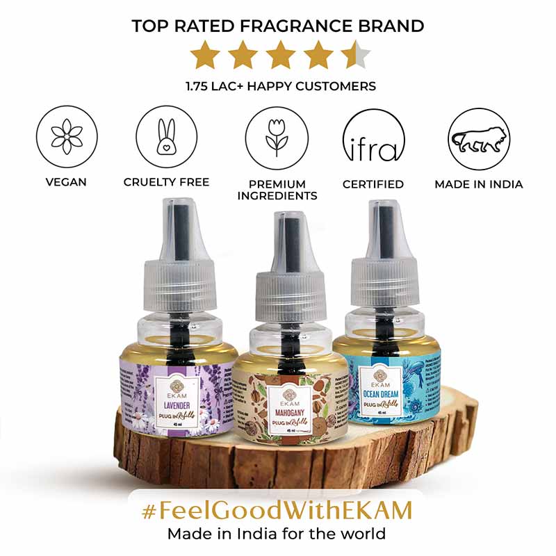 Pack of 3 Scented Air Freshener Plug-In Refill | Lavender, Mahogany & Ocean Dream | 45 Ml Each