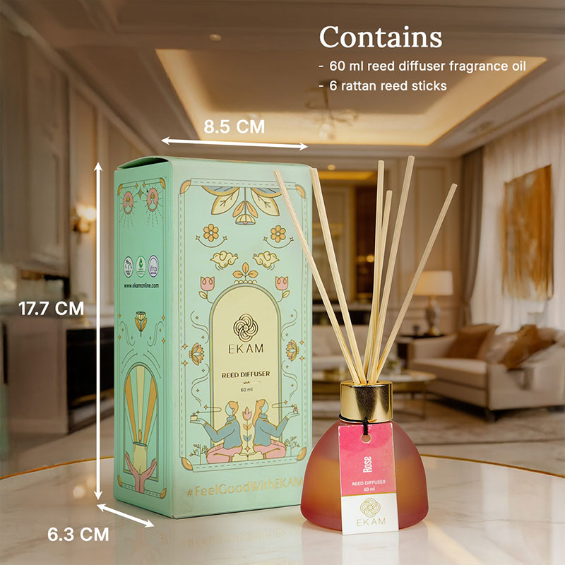 Rose Frosted Glass Reed Diffuser Set for Home, 60 ml