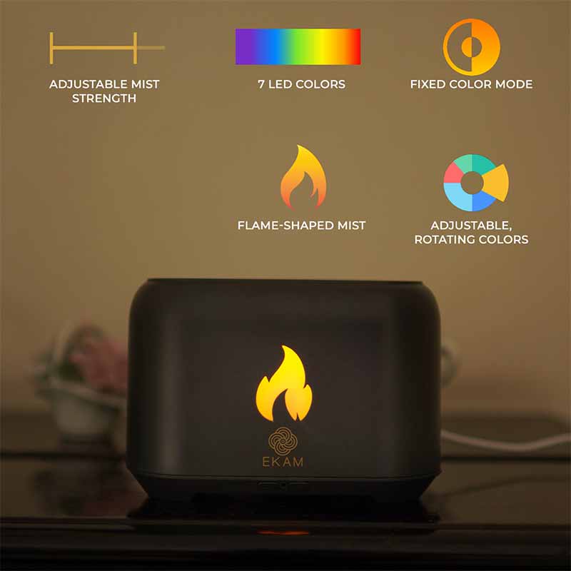 YX 1807 Dark Grey Wooden Flame Aroma Diffuser