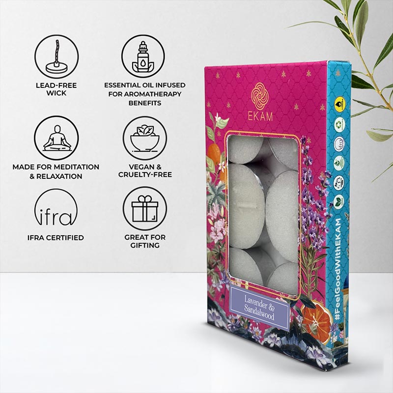Pack of 6 Tea Light Scented Candles| Lavender & Sandalwood| Ideal for Gifting, Décor| Gifting Pack
