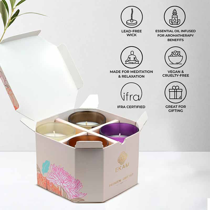 Pack of 4 Frosted Shot Glass Candles-Lavender + Twilight Sky + Fresh Cotton+ Chocolate Peppermint