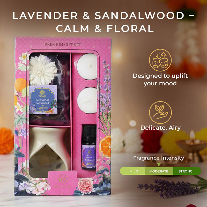 Lavender & Sandalwood Ceramic Oil Warmer & Potpourri Gift Set