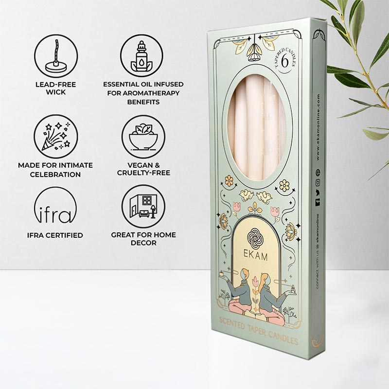 Pack of 6 Scented Taper Candles– Lavender & Sandalwood