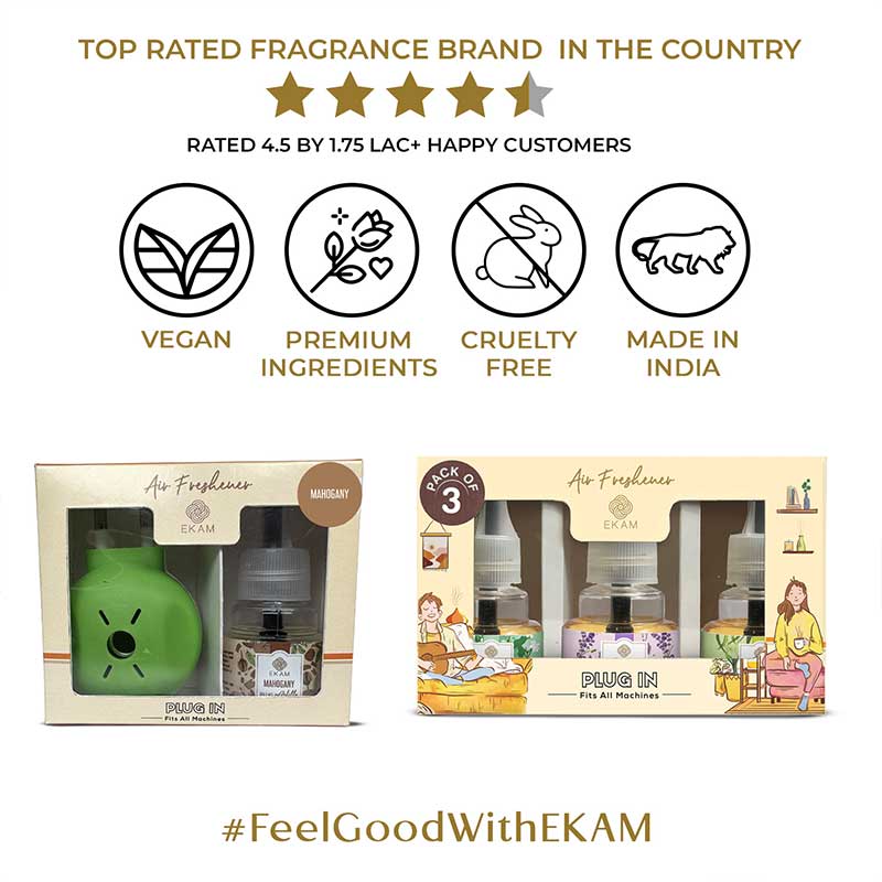 Mahogany Scented Plug In Kit and 3-pack Refill Combo of Lemongrass, Lavender & Jasmine Fragrances