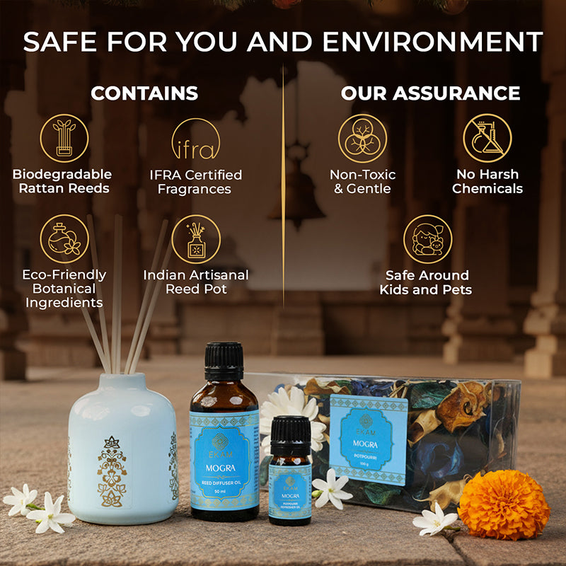 Mogra Scented Reed Diffuser & Potpourri Gift Set| Festive Stone Palace Collection, 2025-26