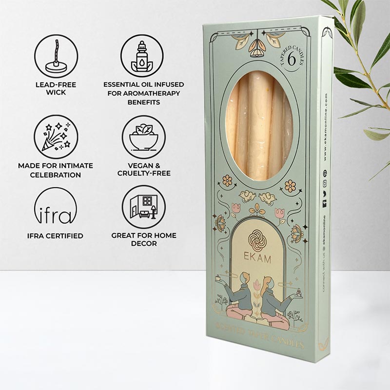 Pack of 6 Scented Taper Candles– Cedar & Mahogany