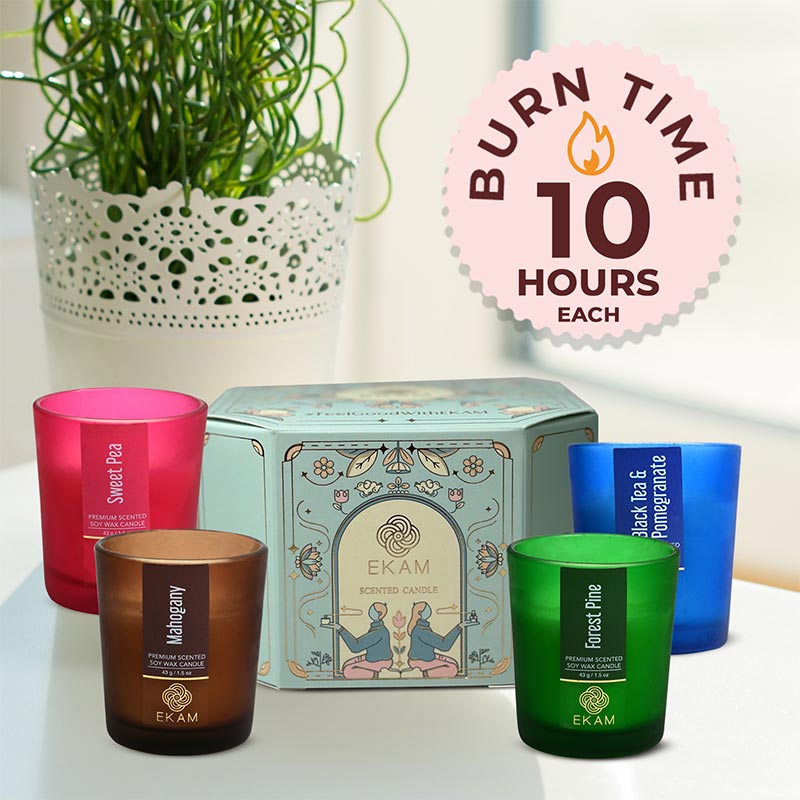 4 Pack Candles Gift Set| Black Tea & Pomegranate, Sweet Pea, Forest Pine, Mahogany