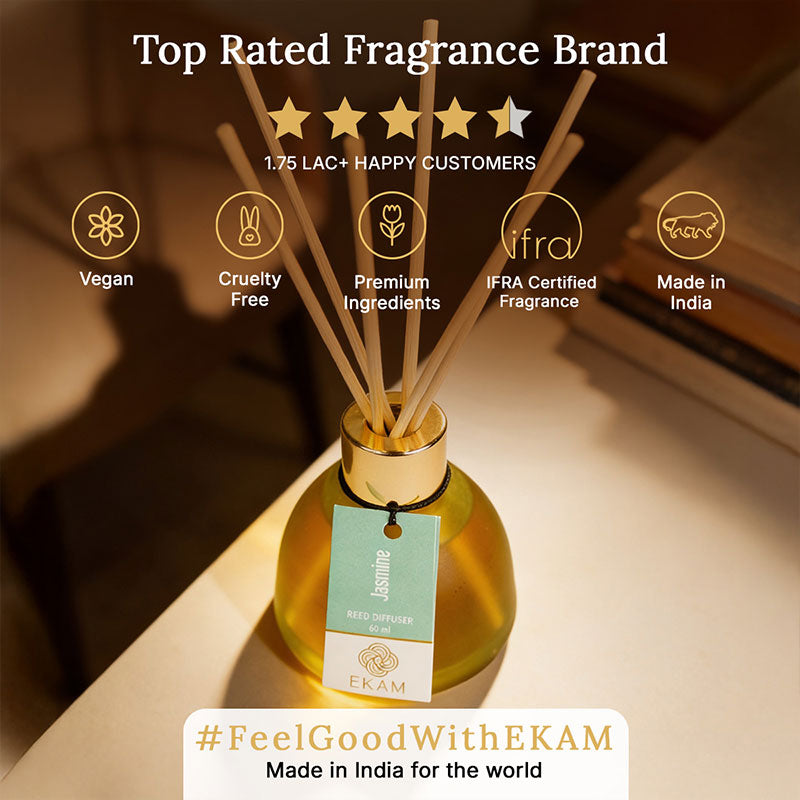 Jasmine Frosted Glass Reed Diffuser Set for Home, 60 ml