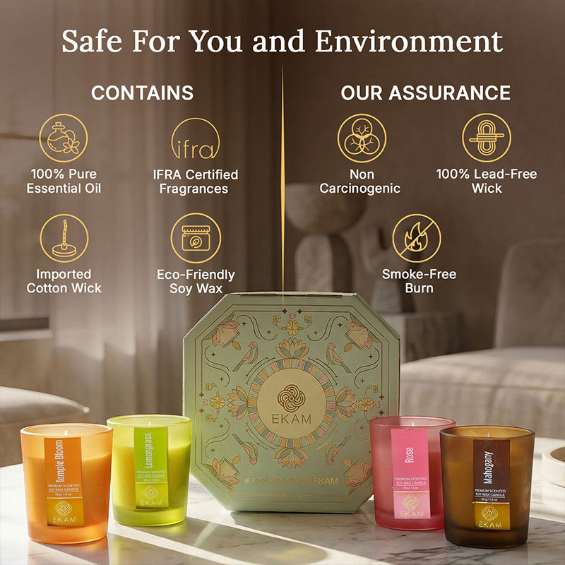 4 Pack Candles Gift Set| Temple bloom, Mahogany, Rose, Lemongrass