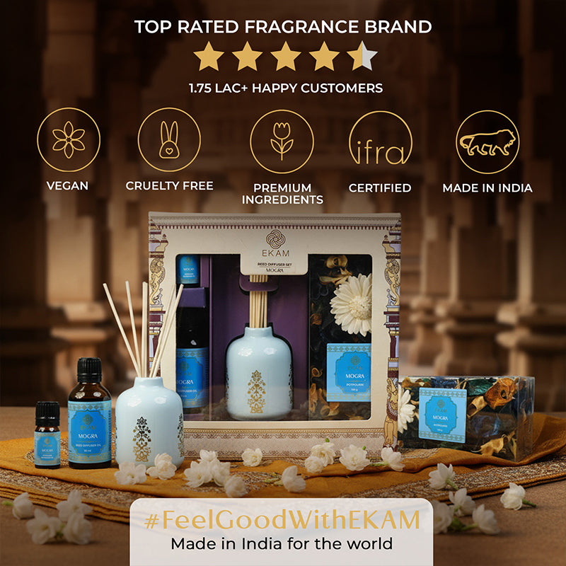 Mogra Scented Reed Diffuser & Potpourri Gift Set| Festive Stone Palace Collection, 2025-26