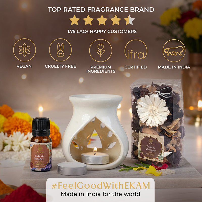 Cedar & Mahogany Ceramic Oil Warmer & Potpourri Gift Set