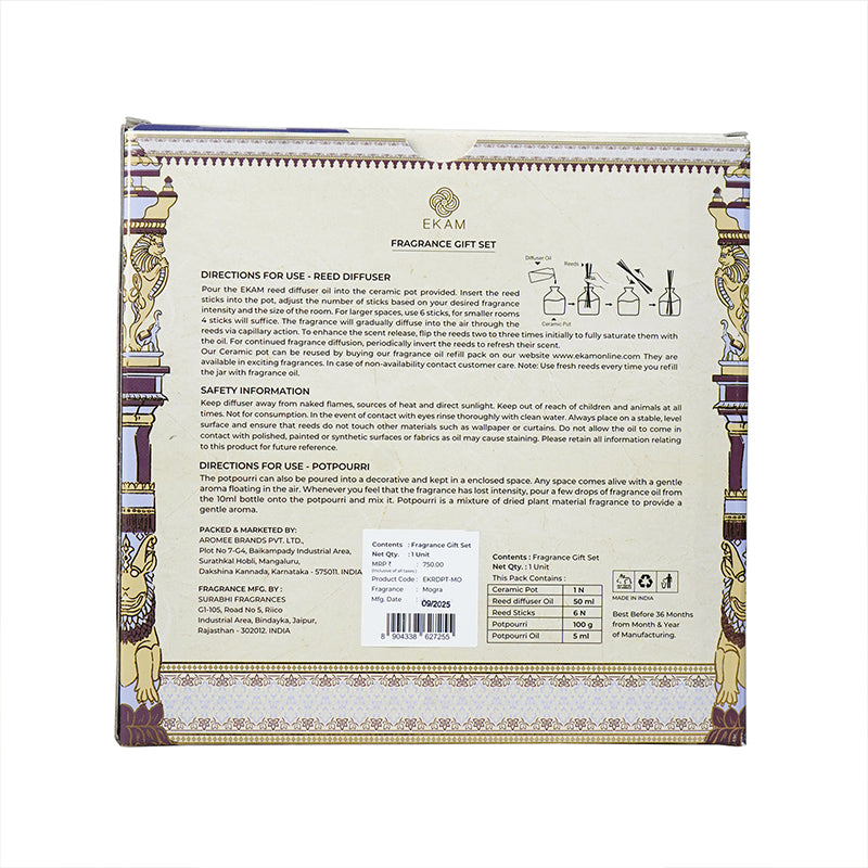 Mogra Scented Reed Diffuser & Potpourri Gift Set| Festive Stone Palace Collection, 2025-26