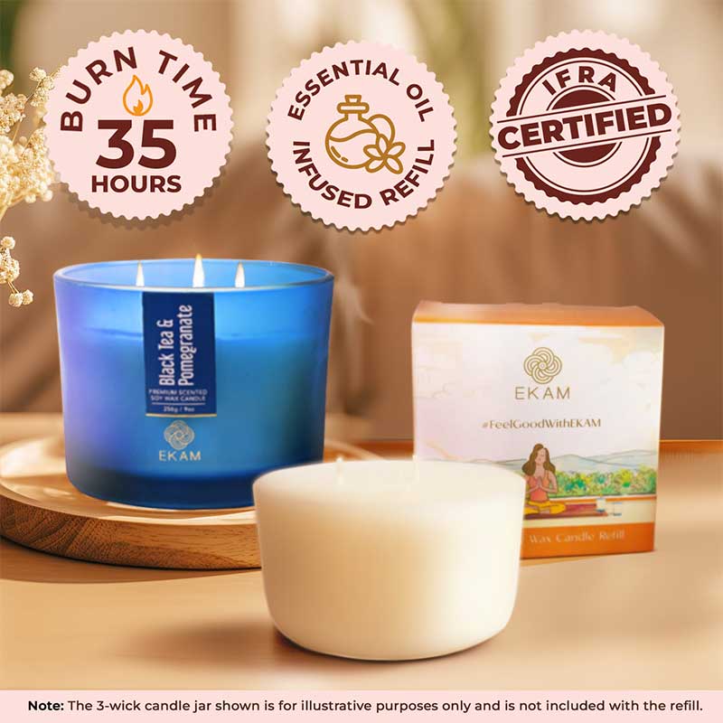 Black Tea & Pomegranate Scented 3 Wick Refill Candle
