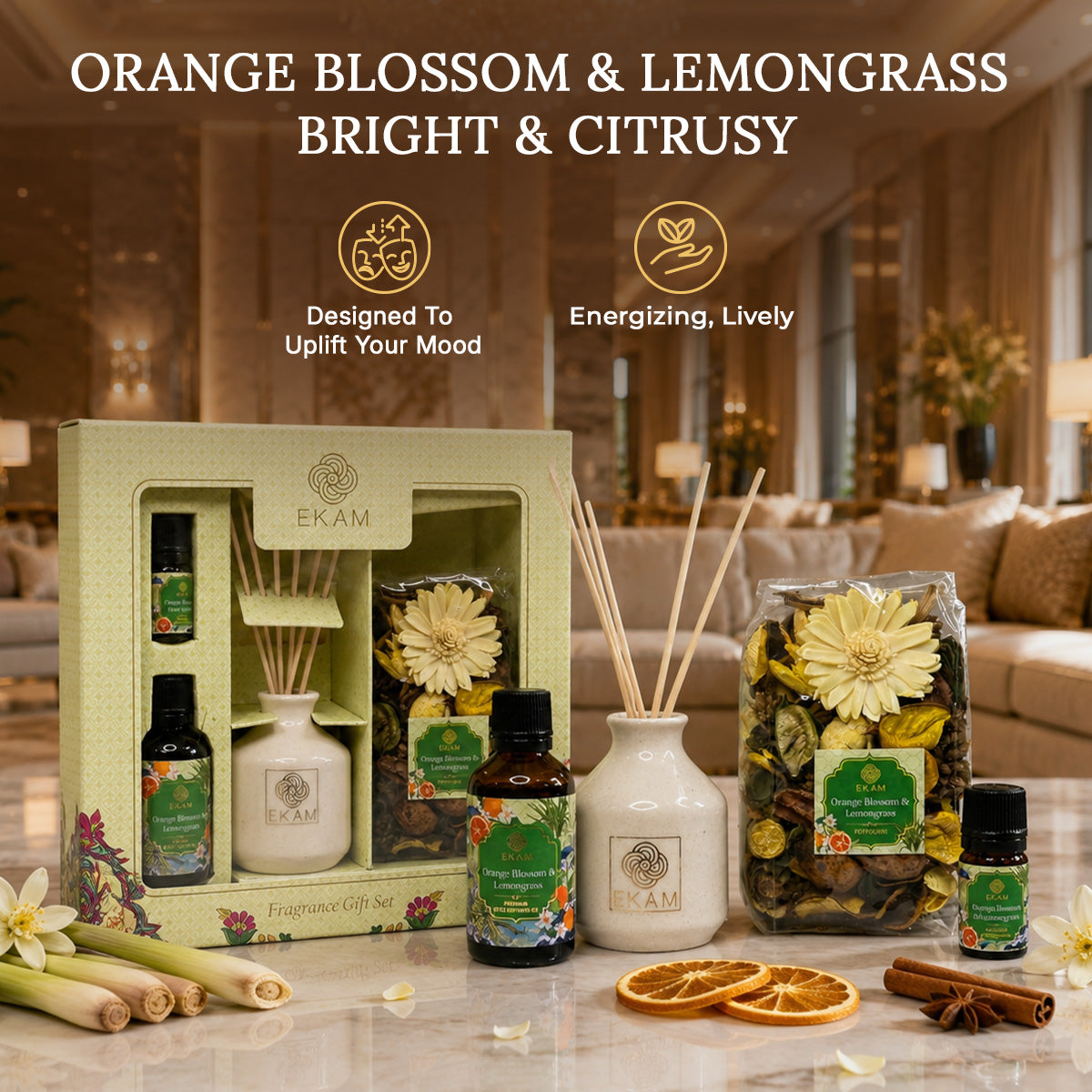 Orange Blossom & Lemongrass Reed Diffuser & Potpourri Gift Set