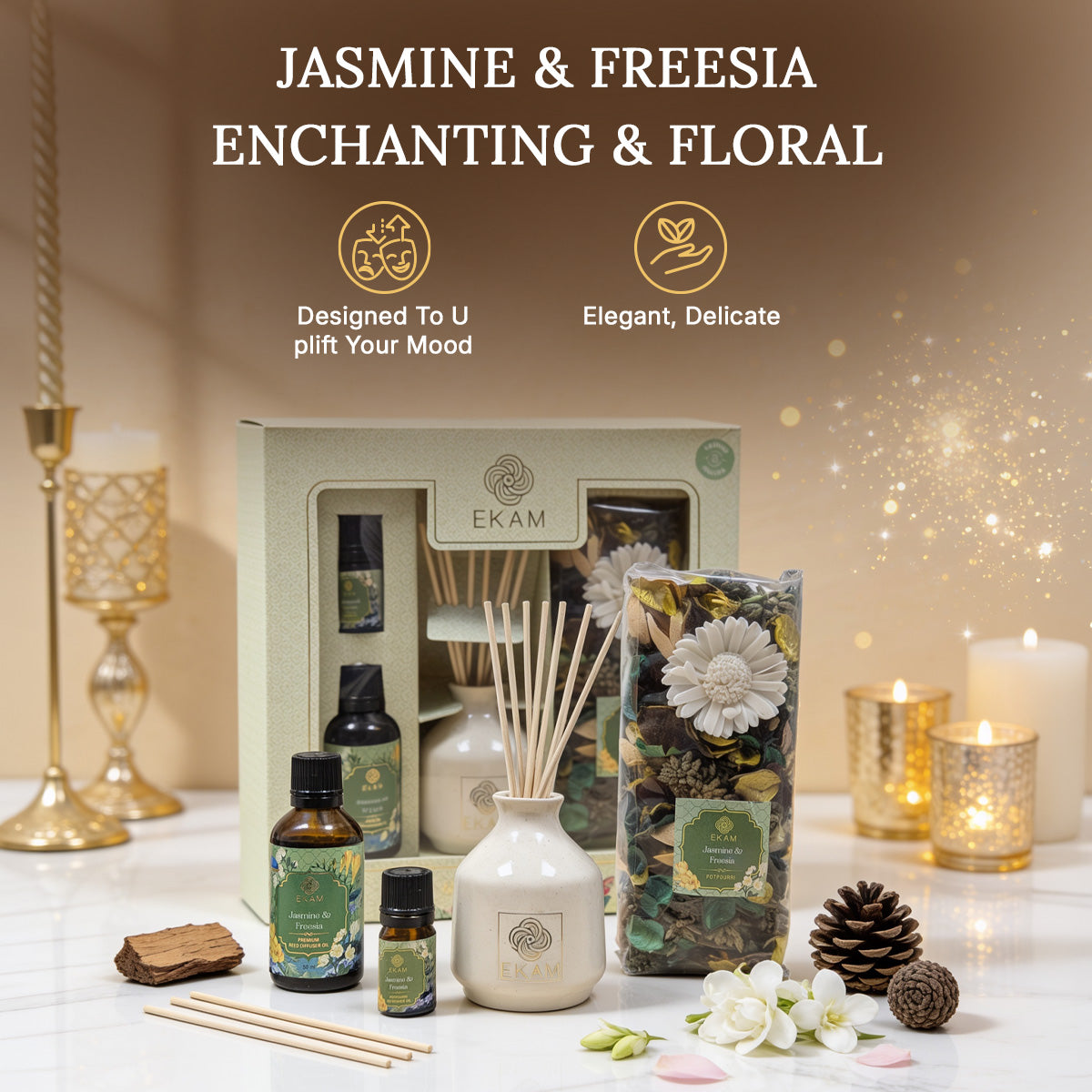 Jasmine & Freesia Reed Diffuser & Potpourri Gift Set
