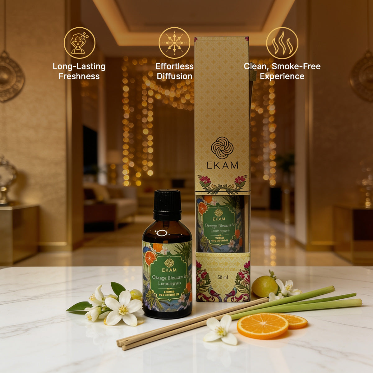 Orange Blossom & Lemongrass 50ml Reed Diffuser Refill Oil Gift Box