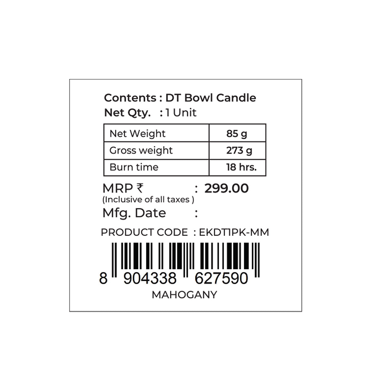 Mahogany Scented Bowl Candle, 85 g| Festive Sheesh Mahal Collection, 2025-26