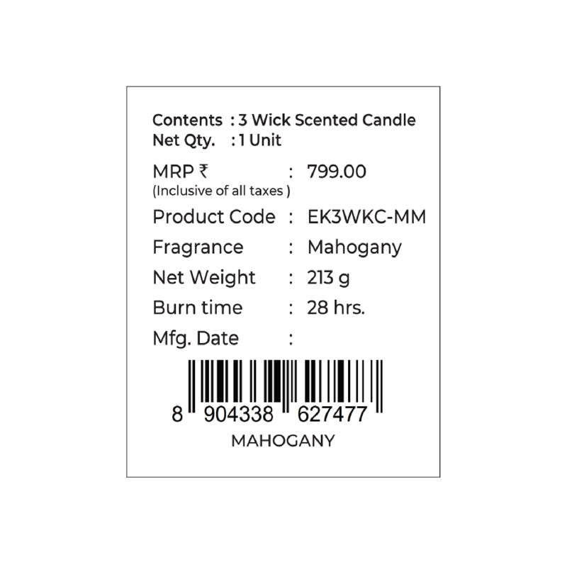 Mahogany Scented 3 Wick Candle, 213 g| Festive Sheesh Mahal Collection, 2025-26