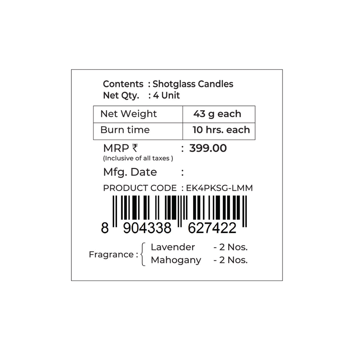Pack of 4 Scented Votive Candles| Lavender, Mahogany| Festive Sheesh Mahal Collection, 2025-26
