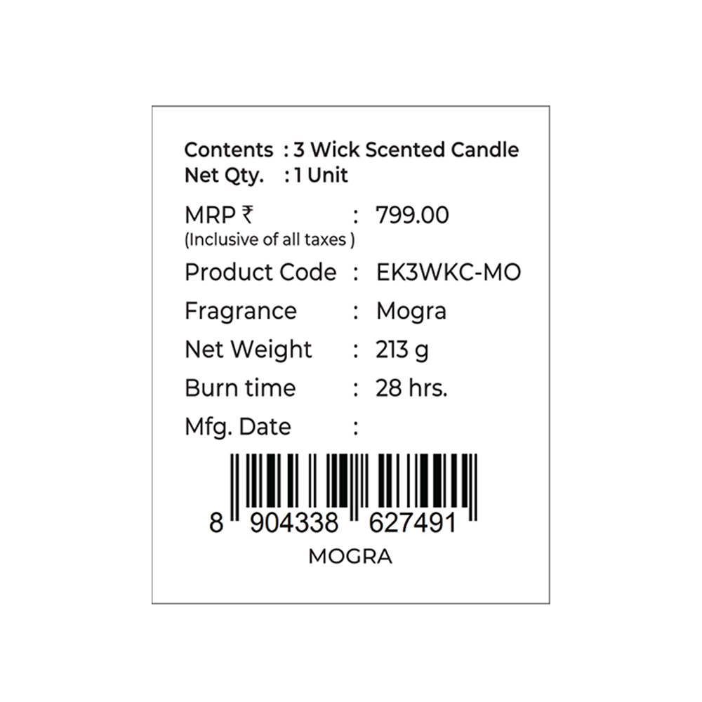 Mogra Scented 3 Wick Candle, 213 g| Festive Stone Palace Collection, 2025-26