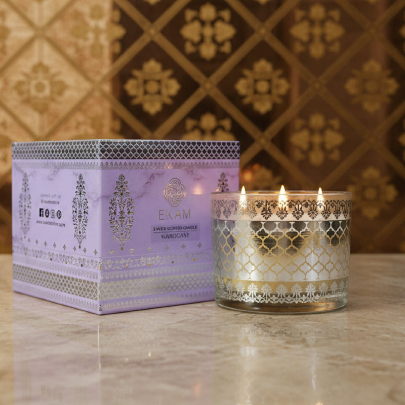 Mahogany Scented 3 Wick Candle, 213 g| Festive Sheesh Mahal Collection, 2025-26